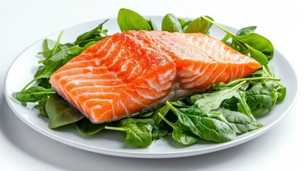 Salmon Steak on Spinach and Arugula Bed