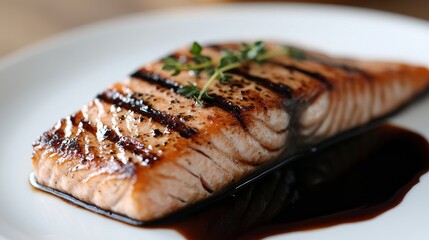 Grilled Salmon Steak with Balsamic Reduction Sauce