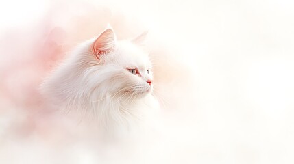 Elegant White Persian Cat Portrait - Pastel color palettes
