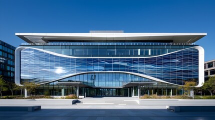 Obraz premium Modern Office Building with Wave-Patterned Facade