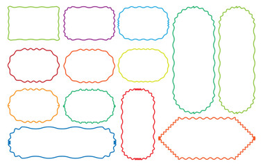 Set of Zigzag and colorful Shapes. Vector Rectangle, Circle, Square and Oval Elements with Curve Edge. Zig Zag Shapes for Stickers, labels, Color squiggle frames set. zigzag line's shape, vector