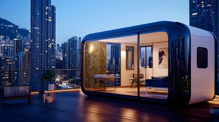 Modern Rooftop Apartment Pod Cityscape View
