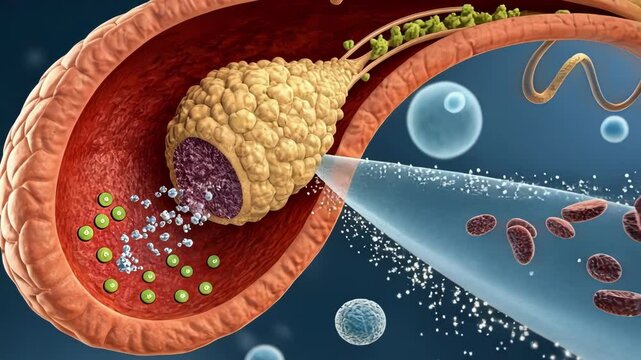 Glucagon Activation A detailed view of a pancreas triggering another hormone showcasing its release in response to low glucose levels.