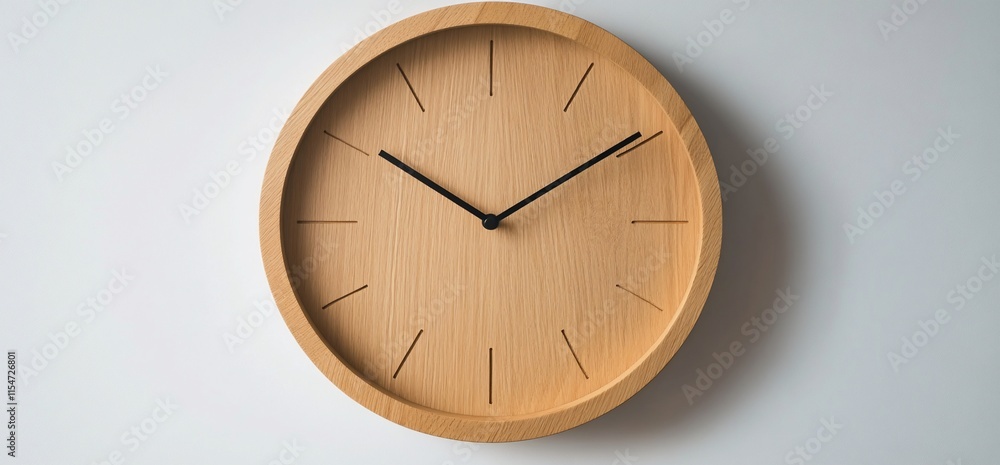 Poster a minimalist wooden wall clock displaying time with simple markers.