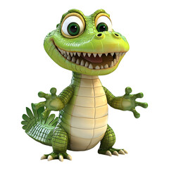 Fototapeta premium Cute Cartoon Crocodile Happy Reptile 3D Render Friendly Alligator Green Dino