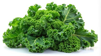Fototapeta premium High-resolution stock photo: Fresh, organic kale leaves stand out against a pristine white background.