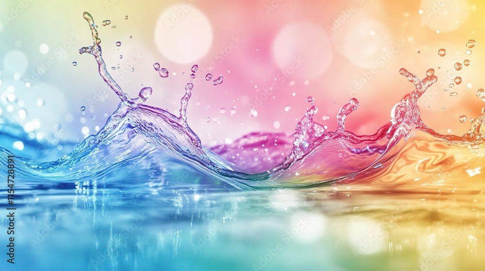 Poster Abstract Summer Water Splashes Background with Colorful Bokeh Effect