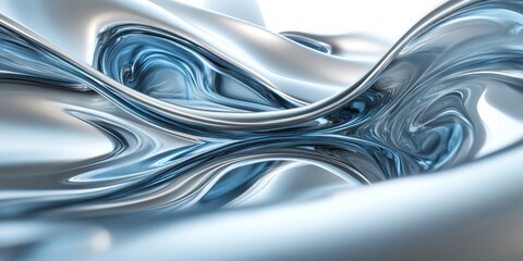 Abstract 3d render background with fluid shapes and blue metallic reflections. modern luxury illustration suitable for backgrounds.