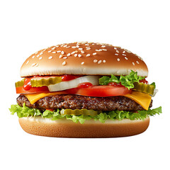 Hamburger isolated on white background full depth of field 