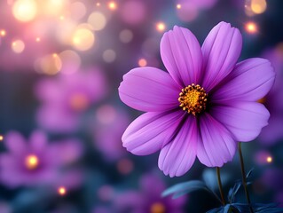 Obraz premium A Single Purple Cosmos Flower Blooms Beautifully