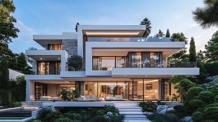 Luxurious modern house exterior featuring stylish and creative architecture