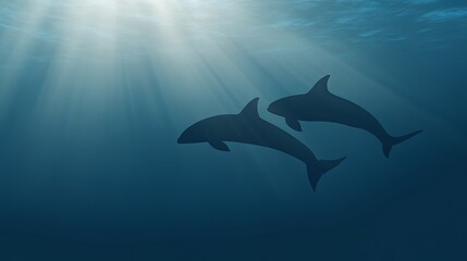 Two dolphins swimming gracefully in deep blue ocean waters.