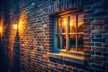 Fototapeta premium Night falls on a brick house; a single window shines, a warm beacon in the dark.