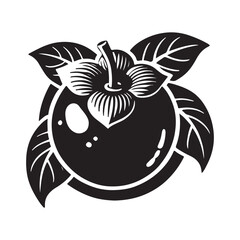 Persimmon Silhouette Vector Illustration, Solid White Background.