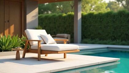 Fototapeta premium Luxury Outdoor Chaise Lounge by Pool Modern Design Relaxation