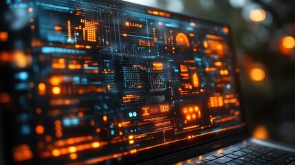 Futuristic digital interface with glowing elements.