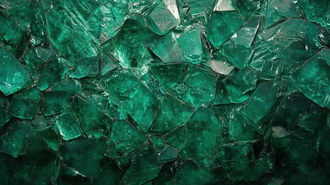 top view on surface of green emerald gemstone mineral, texture background   