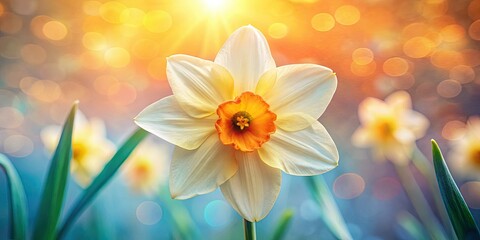 Fototapeta premium Spring's beauty unfolds in these breathtaking macro images; soft-focus daffodils create a stunning bokeh effect.