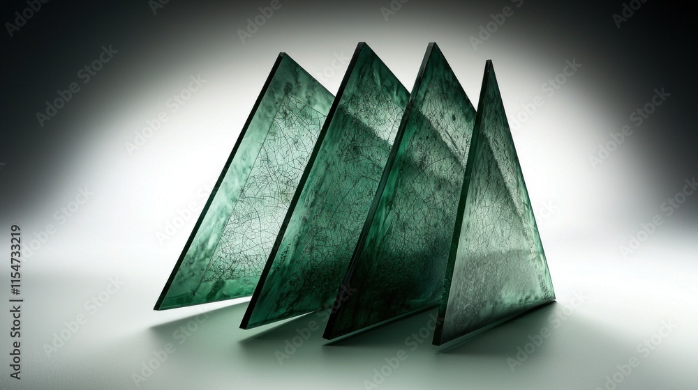 Poster dynamic glass structures showcase modern gallery art display minimalist environment close-up view co