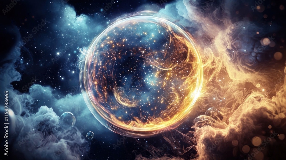 Poster celestial event depicting cosmic sphere outer space digital art nebula environment close-up astrophy