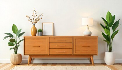Mid Century Modern Wooden Buffet Home Decor Plants Lamp