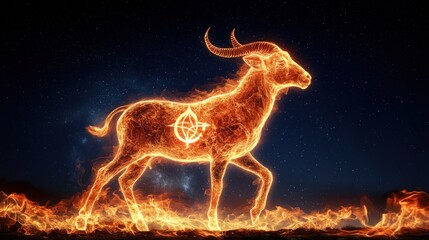 Fiery capricorn astrology symbol night sky digital art celestial environment dramatic viewpoint zodiac concept