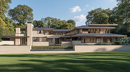 Obraz premium Close Up View of Modern House with Lawn and Stylish Windows