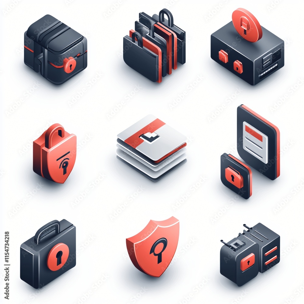 Aufkleber isometric data security icons privacy protection secure files