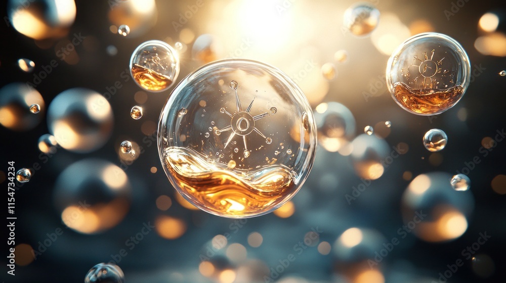 Poster captivating bubbles in liquid macro photography abstract art studio setting close-up view science an