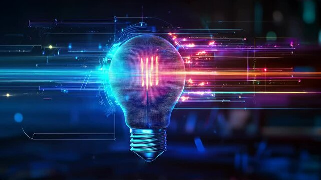 Bright and Glowing Futuristic Lightbulb Digital Innovation in Technology and Vibrant Colors for New Era