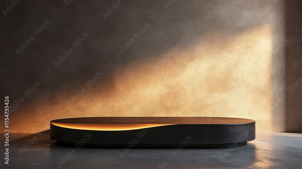 Poster sleek 3d product display platform with warm lighting effect