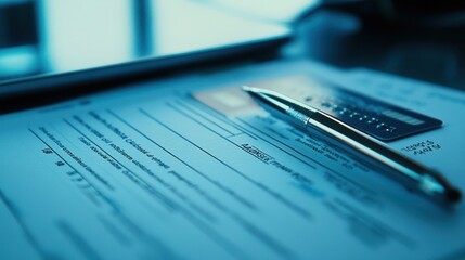 Credit card on contract form with pen.