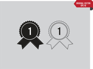Awards icon or Batch with ribbon, Award ribbon icon and symbol, Number 1 ribbon vectors illustrations