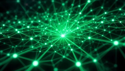Fototapeta premium Abstract Green Network Lines and Nodes Illuminated