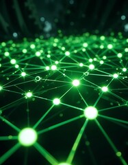 Fototapeta premium Green glowing nodes connect in a complex network