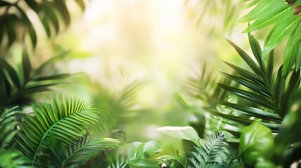 Obraz premium Miękkie tło natury z bujnymi zielonymi liśćmi i roślinami