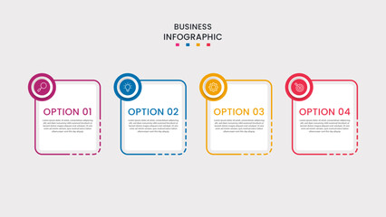 Business infographic template. 4-Step timeline journey. Process diagram, 4 options on white background, Info graph elements vector illustration.