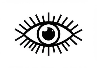 Black and white icon, simplified eye symbol, minimalist design, graphic illustration, circular