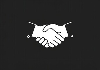 Minimalist handshake icon, black and white line drawing, simple geometric shapes, business