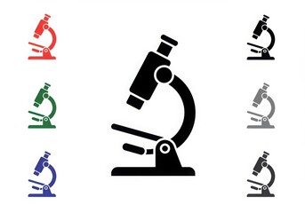 microscope icon, scientific instrument symbol, black silhouette, white background, minimalist