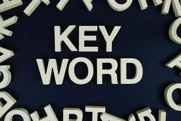 Keyword alphabet letters on blue background
