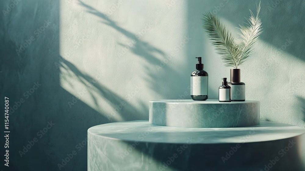 Poster stylish 3d rendering of product display platform with decor elements