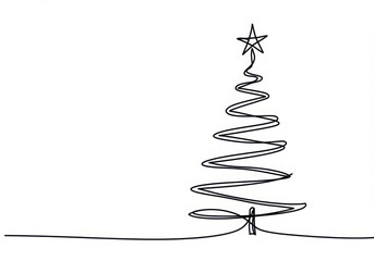 Minimalist Christmas tree, black and white sketch, spiral lines, abstract design, simple star