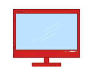 Doodle Icon monitor tv or computer illustration on transparent that can be use for background, slide view, social media, sticker, scrapbook and etc. | Aesthetic with red color