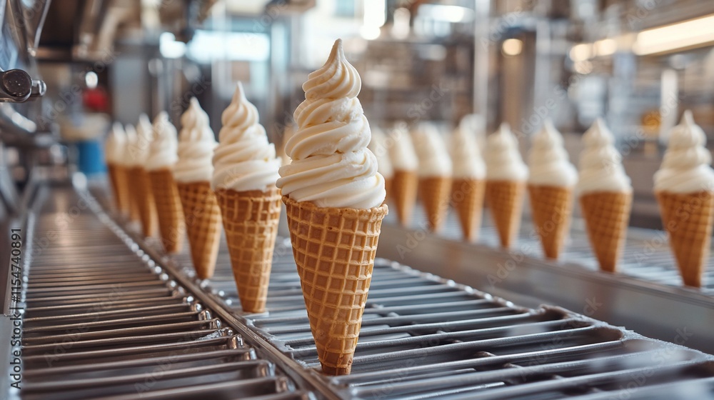 Poster soft-serve ice cream cones arranged in a modern production setting.