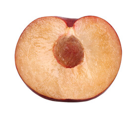 Half of a ripe plum isolated, transparent PNG, PNG format, Fresh plums