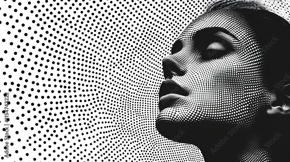 Poster abstract halftone wave dotted background - futuristic twisted grunge pattern with dot circles - mode