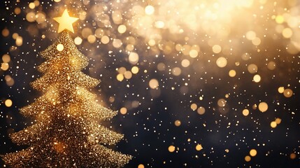 Sparkling Christmas Tree with Golden Particles and Glowing Overlay
