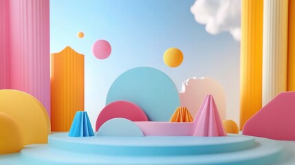 Fototapeta premium Vibrant 3D Composition with Dynamic Elements and Playful Colors