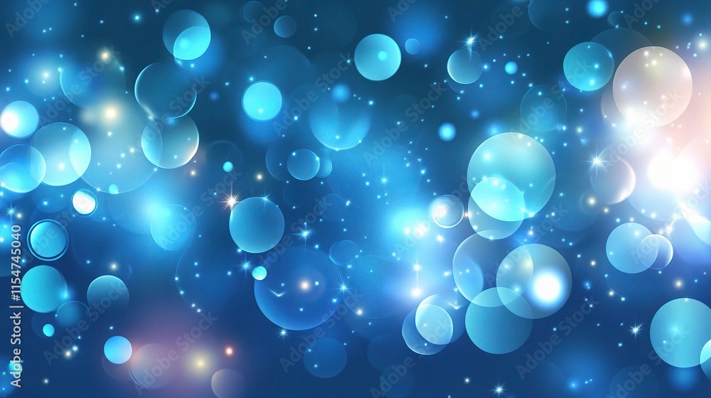 Poster abstract blue background with lighting effects and bokeh elements